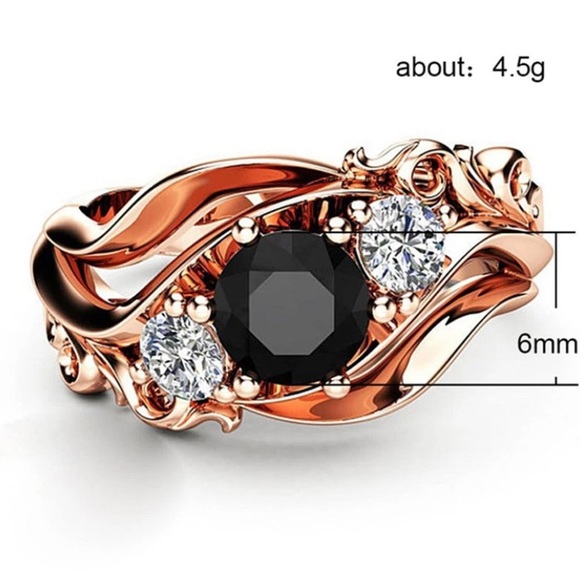 Unique Black Stone Prong Setting with a Twist Band in Rose Gold - Picture 3 of 5